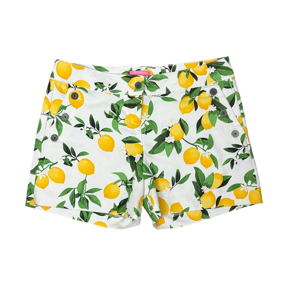 Isaac Mizrahi Lemon Print Stretch Sailor Shorts White Yellow Citrus Size 10 - Picture 2 of 6